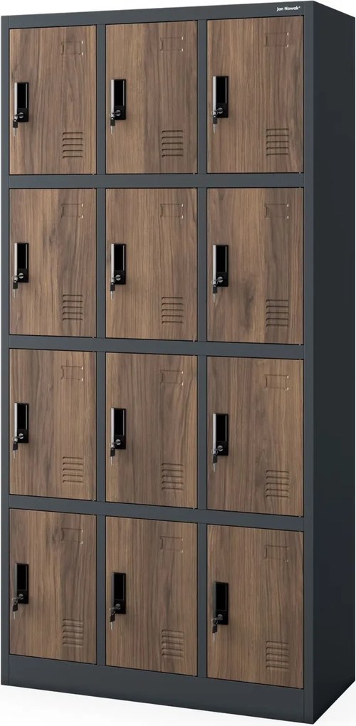 Szafa BHP z 12-skrytkami 90x40x185 cm Eco Design Marcin, antracyt/orzech