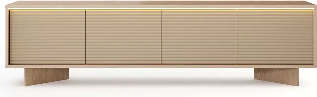 Szafka RTV Parsja 4D 200 cm LED – duża szafka pod telewizor, ryflowane fronty, bolivar naturalny / cappuccino, push-to-open