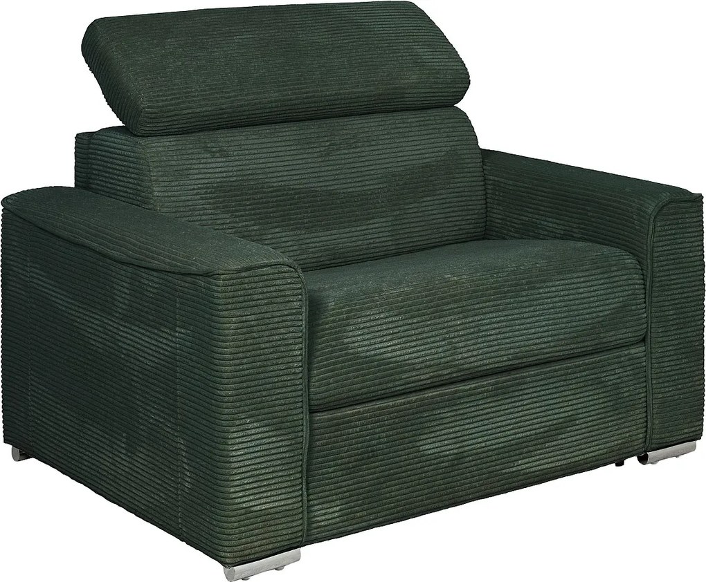 Fotel rozkładany typu express z zielonego sztruksu w odcieniu jodłowym - pow. spania na szerokich listwach 70 cm - Materac 14 cm VIZIR