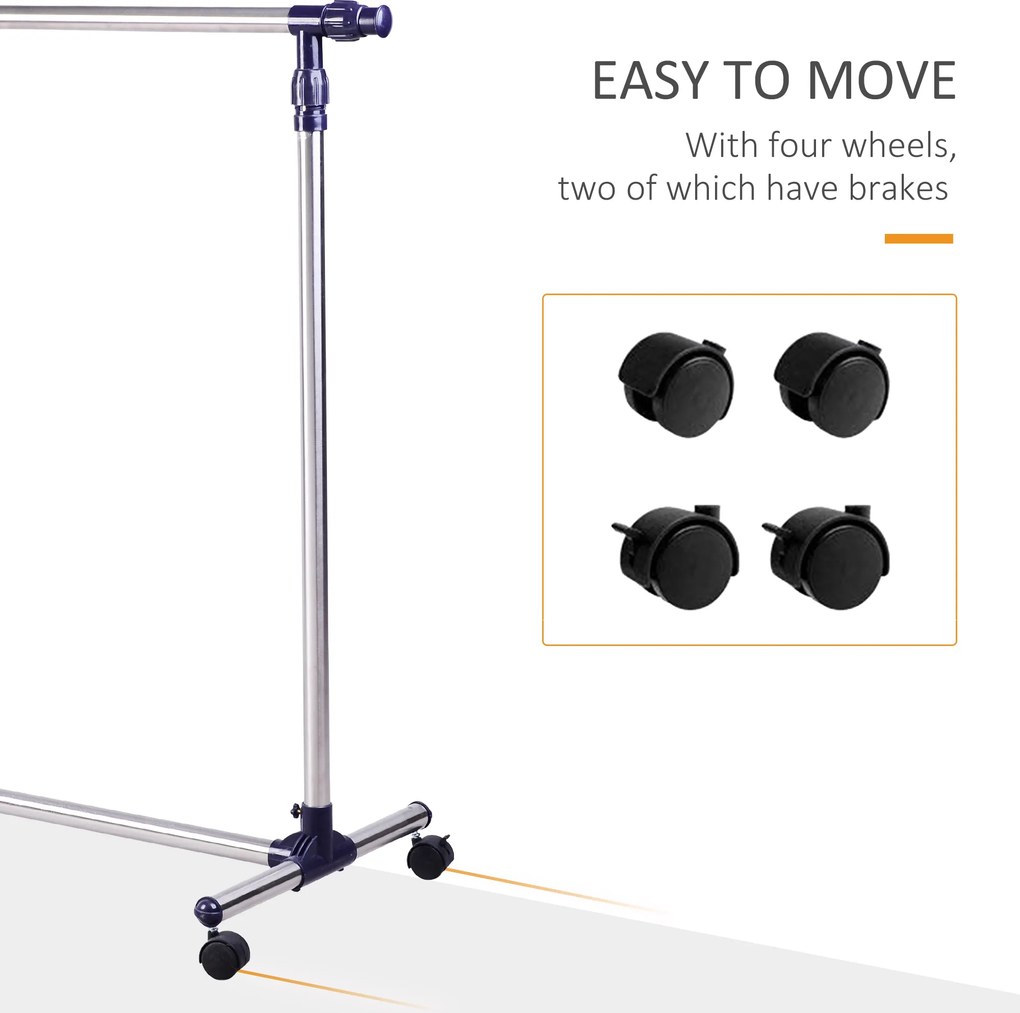 HOMCOM Wieszak na Ubrania na Kółkach Srebrny 86x95x45cm Stabilny i Łatwy w Przechowywaniu | Aosom PL