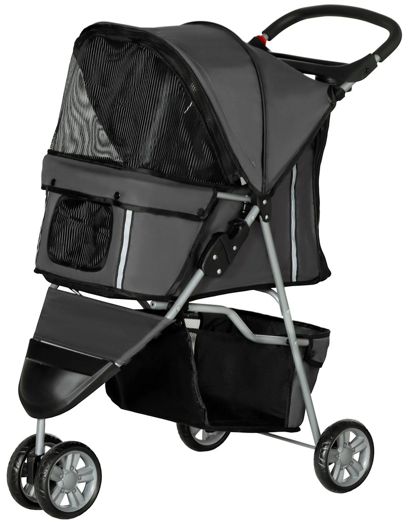 PawHut Składany wózek dla psów i kotów do 10 kg, 75 x 45 x 97 cm, Ciemnoszary