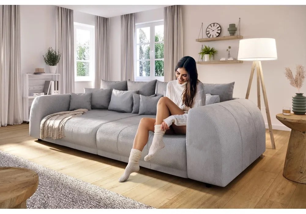 Ciemnoszara sztruksowa sofa 310 cm Vanessa – Ropez