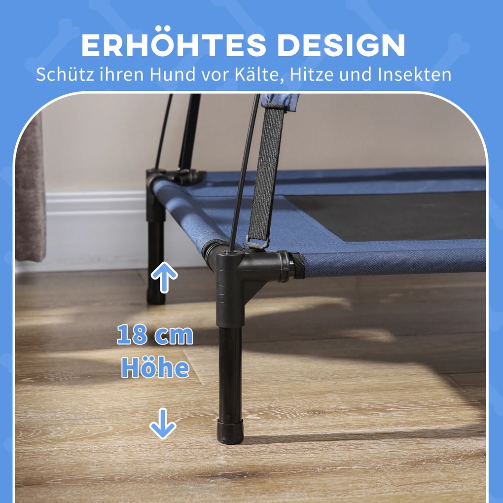 PawHut Łóżko dla psów z baldachimem Podwyższone miejsce do spania dla zwierząt Leżak na zewnątrz Ciemnoniebieski | Aosom PL
