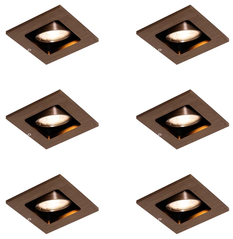 Zestaw 6 nowoczesnych reflektorów wpuszczanych ciemny brąz regulowane - Qure