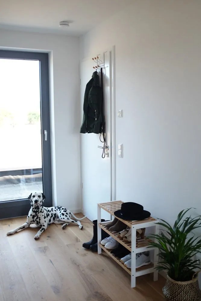 Szafka na buty, odkryty stojak z włókna bambusowego, kompaktowy mebel na obuwie.