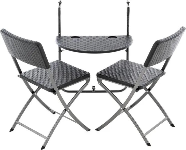 Zestaw wiszący stół i 2 krzesła w stylu rattanu, czarny