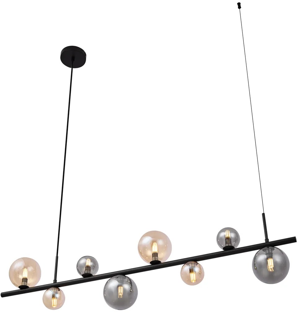 Lampa wisząca czarna z dymionym i bursztynowym szkłem prostokątna 8-punktowa - Monaco Nowoczesny Oswietlenie wewnetrzne