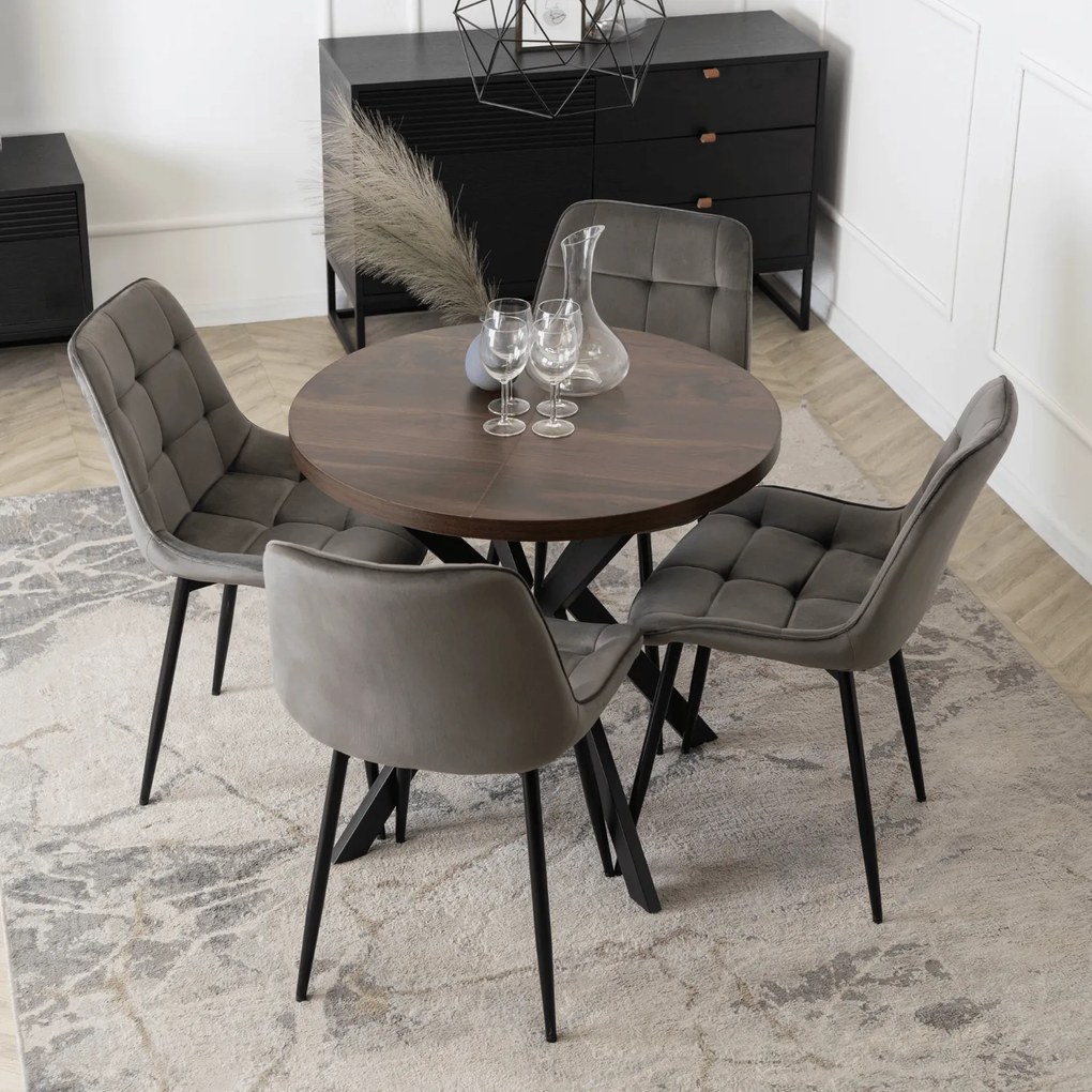 Stół Okrągły Rozkładany DORIAN 80-160 cm Orzech/Czarny Nowoczesny Loft