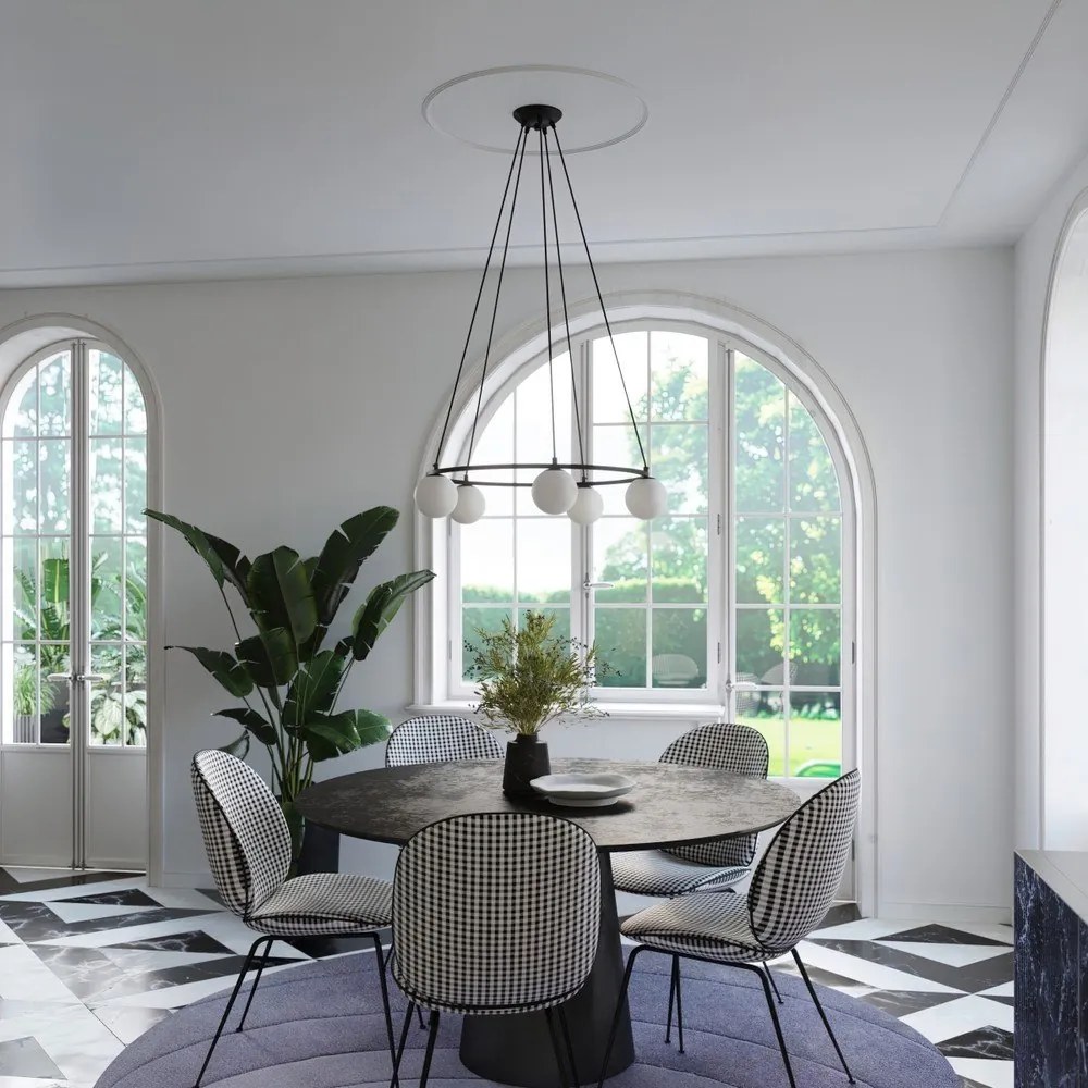 Biało-czarna lampa wisząca ze szklanym kloszem Umerta – Sollux