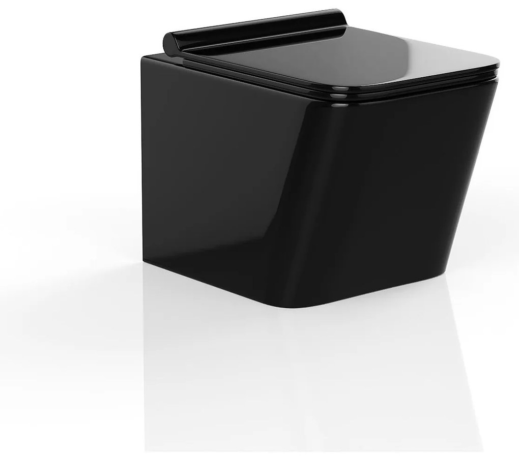 Toaleta WC podwieszana z ceramiki czarnej i błyszczącej bez kołnierza – CLEMONA