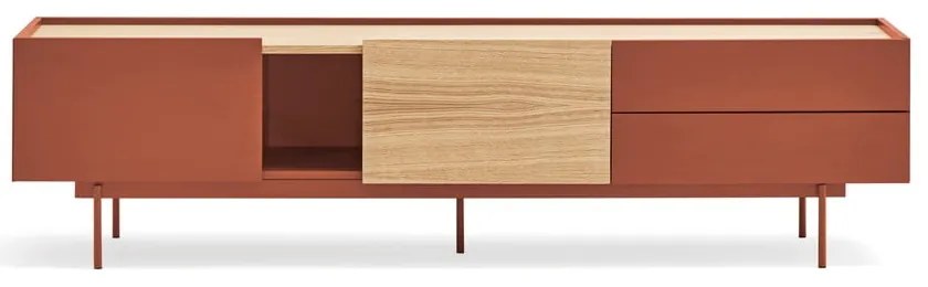 Ceglasto-naturalna szafka pod TV w dekorze dębu 180x45 cm Otto – Teulat