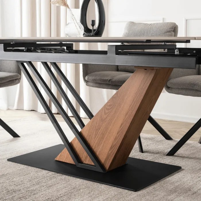 Stół Rozkładany Prostokątny REX 2 180-240 cm Ceramiczny Biały Marmur/Czarny do Jadalni Nowoczesny Loft