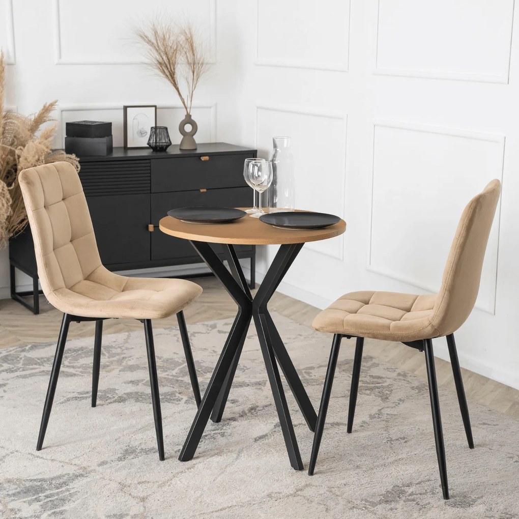 Stół Okrągły LAUREN 60 cm Dąb Złoty/Czarny Loft Nowoczesny