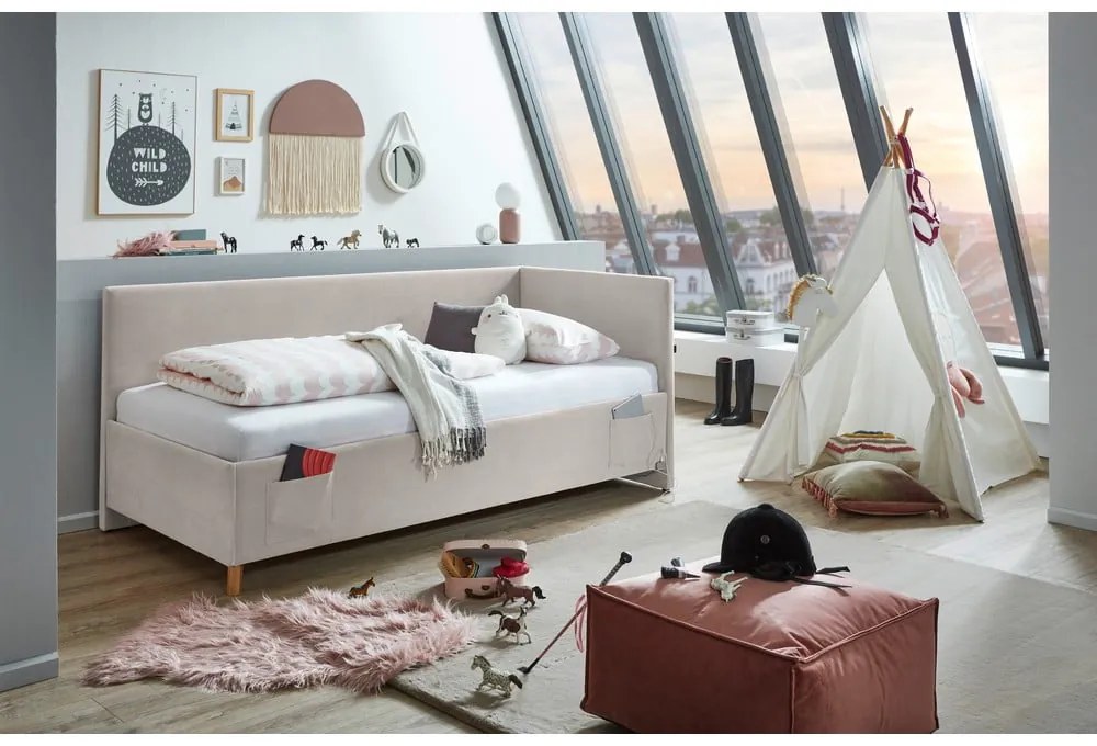 Beżowe tapicerowane narożne łóżko dziecięce bez stelaża 120x200 cm Cool – Meise Möbel