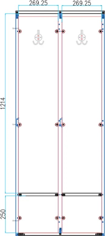 Drewniana szafa ubraniowa S4 z ławką, 2-drzwiowa, 1871 x 600 x 500/800 mm, demontaż, zamek cylindryczny, szary/grafitowy