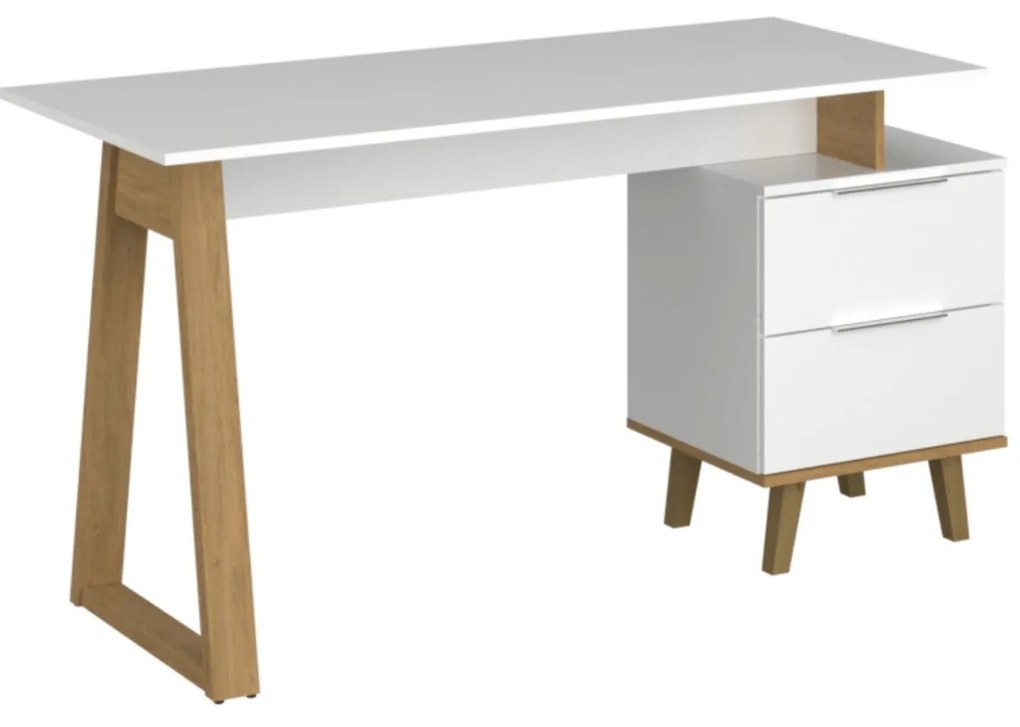 Komoda z Szufladami do Salonu RADIAN 46 cm Biała / Dąb kamienny Nowoczesna