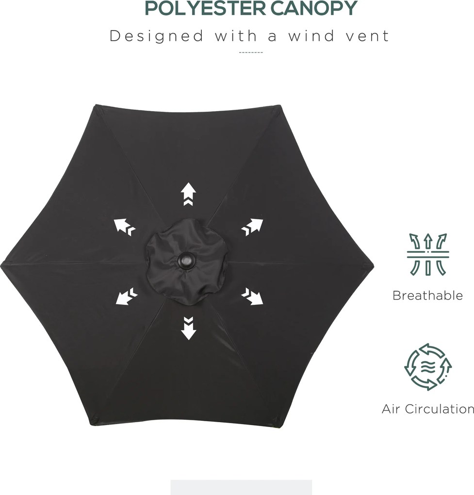 Outsunny Parasol Ø196 cm, Parasol z Funkcją Nachylenia, Sześciokątny Parasol Balkonowy do Plaży Balkonu Ogrodu, Czarny