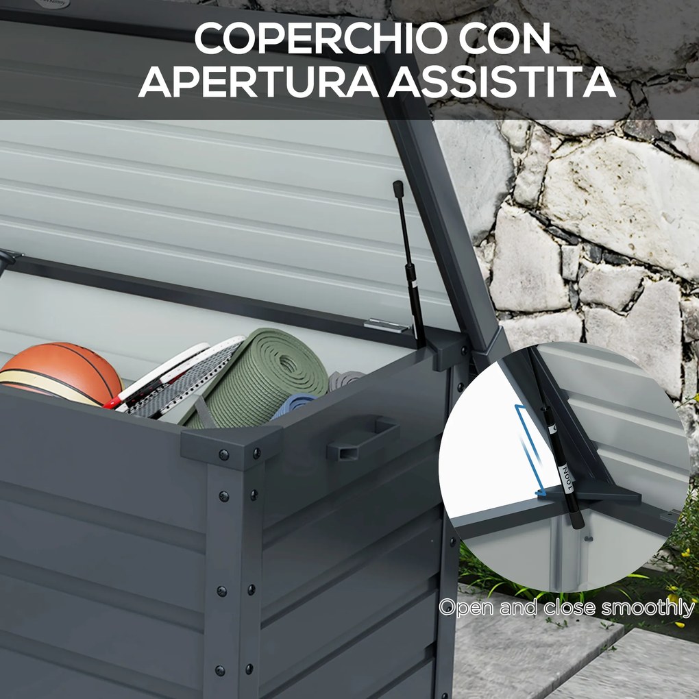 Outsunny Skrzynia Ogrodowa 295l Odporna na Warunki Atmosferyczne Szara | Aosom PL