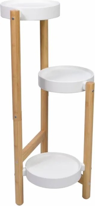 Stojak na kwiaty, bambus/metal, 36,5 x 33 x 70 cm, biały