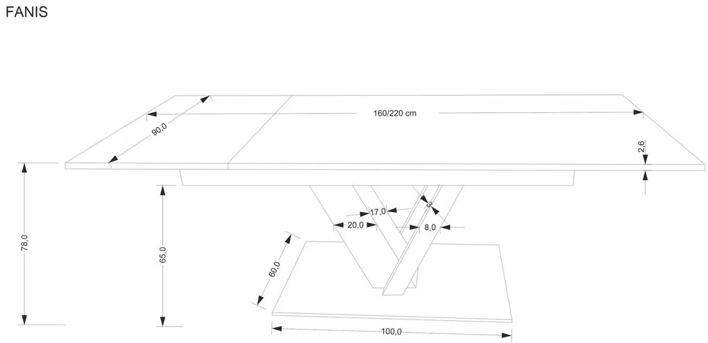 Stół rozkładany FANIS 160(220)x90 dąb naturalny/czarny HALMAR