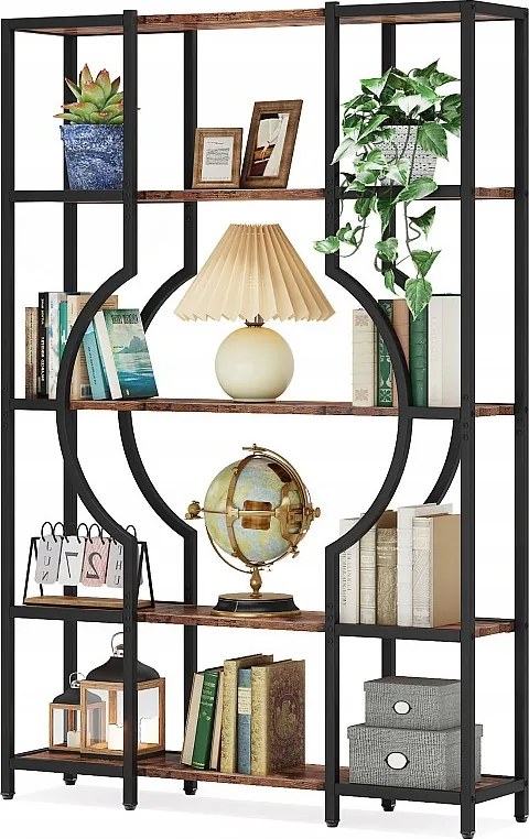 5-poziomowa biblioteczka, wysoka biblioteczka w stylu vintage z 12 otwartymi półkami (brązowa)