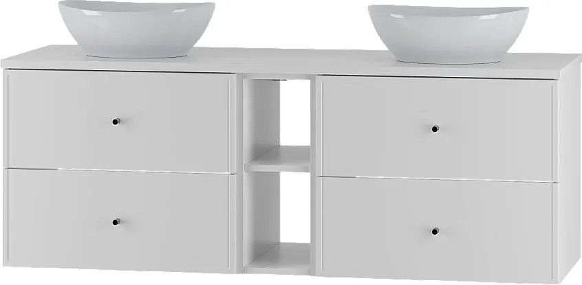 Biały Zestaw do Łazienki 140cm Szafka Regał Blat Umywalka Marco
