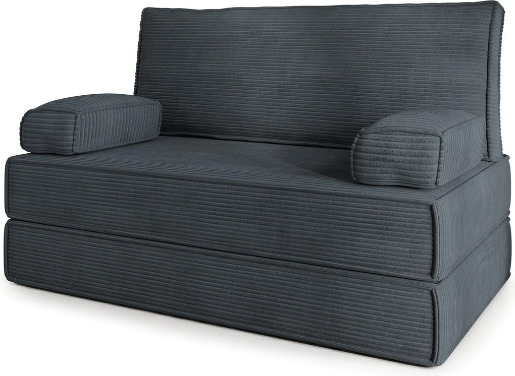 Masseno Sofa piankowa LADIA z funkcją spania, Kanapa z pianki do salonu, Bezmontażowa, Tkanina sztruksowa – Grafitowy POSO 34