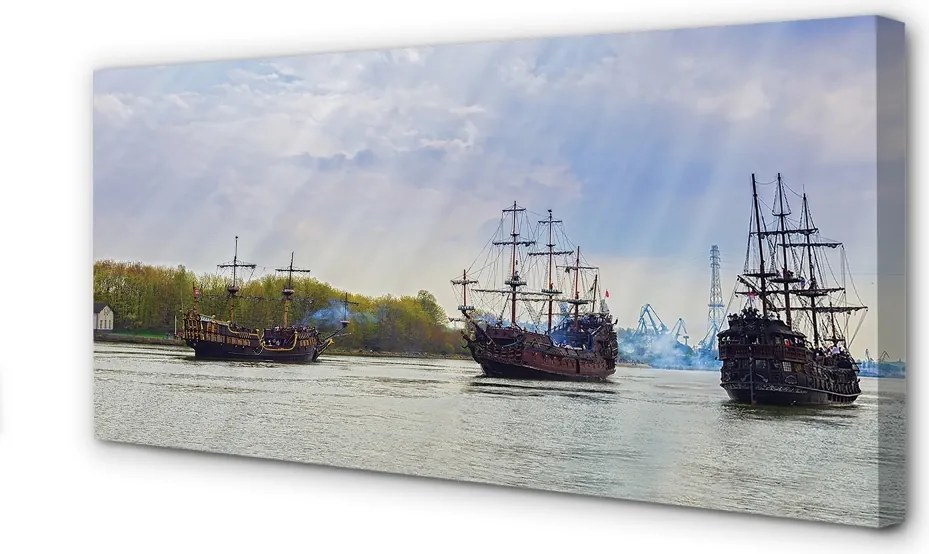 Obraz drukowany na płótnie Statki pod Błękitnym Niebem