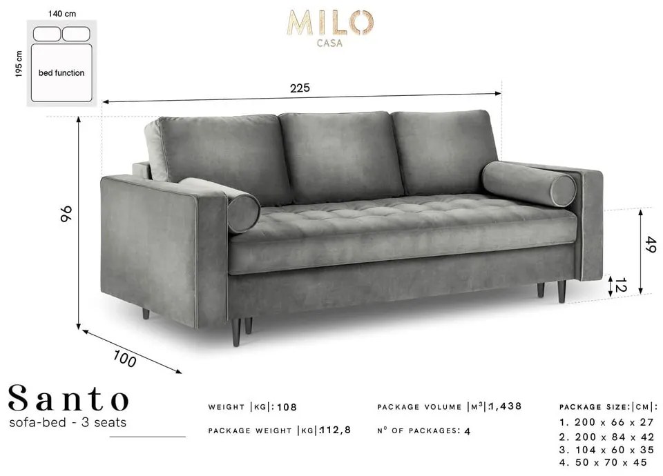 Niebieska aksamitna rozkładana sofa Milo Casa Santo