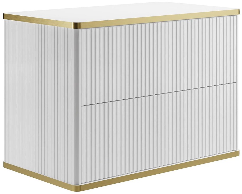 Szafka pod umywalkę wisząca ryflowana ze złotą listwą - Biały - szer. 80 cm - KELIZA