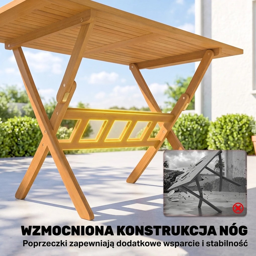Outsunny Zestaw mebli ogrodowych FSC z drewna, 5-cz., składany stół z 4 krzesłami, lamelowy design | Aosom PL
