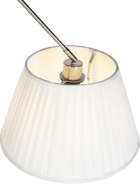 Stalowa lampa wisząca z kremowym plisowanym abażurem 35 cm - Blitz