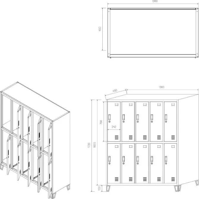 Szafa socjalna 10-skrytkowa Eco Design Bartek, 136x45x172 cm, biały/orzech