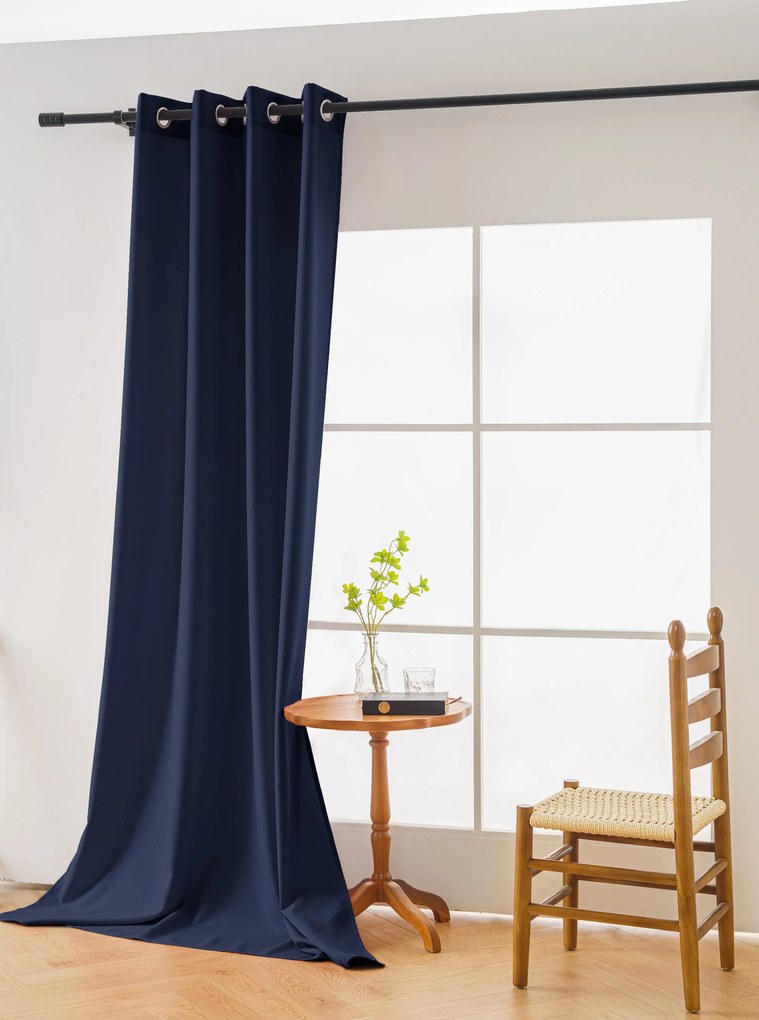 Granatowa zasłona OXFORD 140x250 cm Zawieszanie: Taśma z wiązaniami