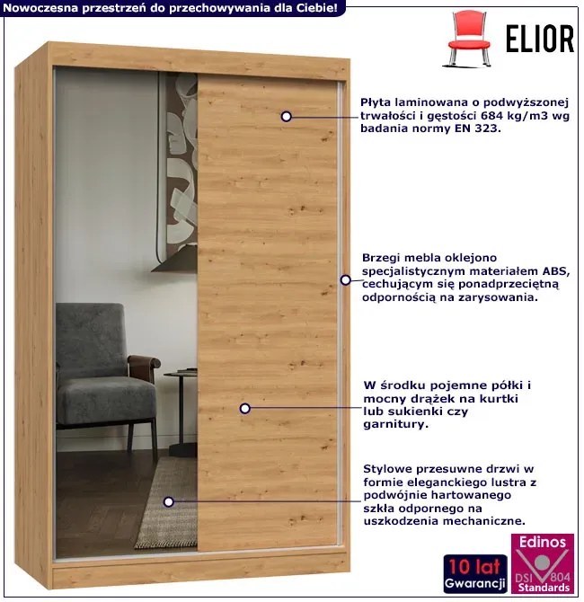 Nowoczesna garderoba z drzwiami przesuwnymi dąb artisan H2-G95