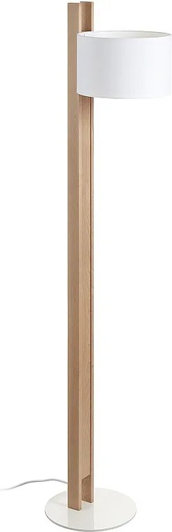 KOMPAKTOWA lampa pod?ogowa w nowoczesnym stylu z drewna - H 140,5 cm - E27 40W - IP20 - drewno i bia?a bawe?na