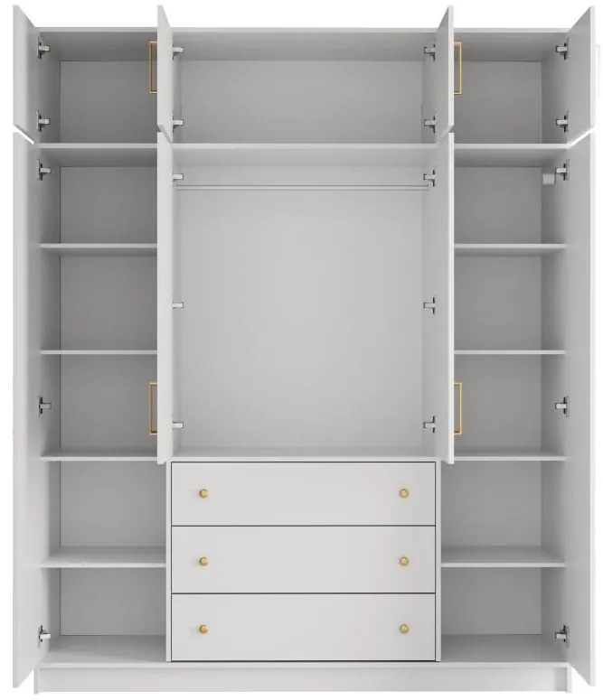 Szafa 4-drzwiowa z 3 szufladami - szer. 196 cm - Biały + Nadstawka - LIZANDRO