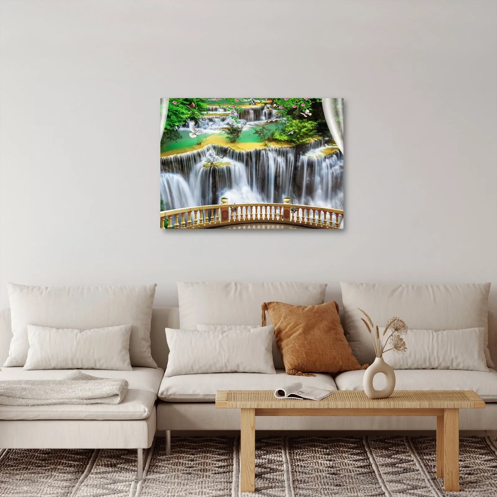 Obraz - Widok magicznych wodospadów (70x50 cm)