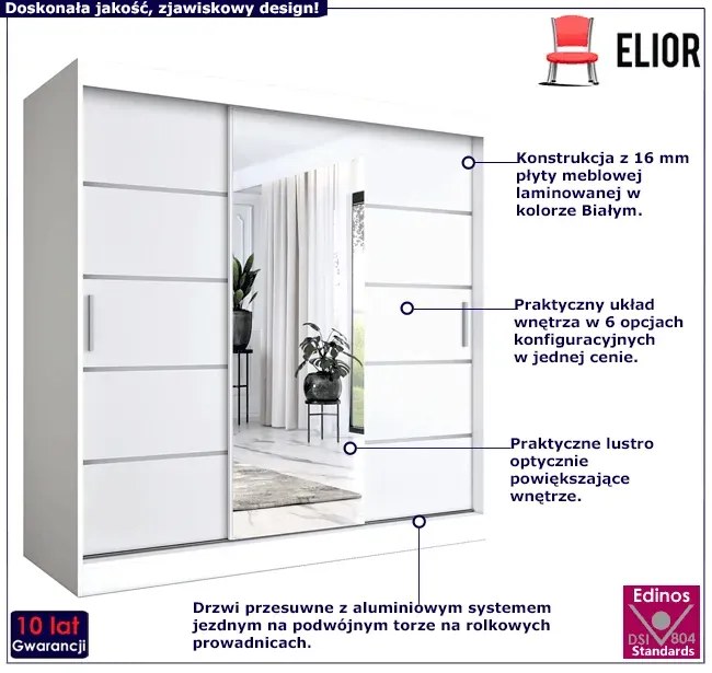 Szafa przesuwna 200 cm biały mat Kelva