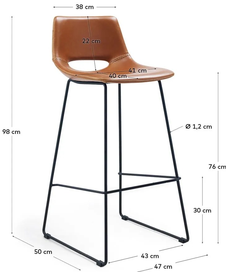 Koniakowy hoker z imitacji skóry (wysokość siedziska 76 cm) Zahara – Kave Home