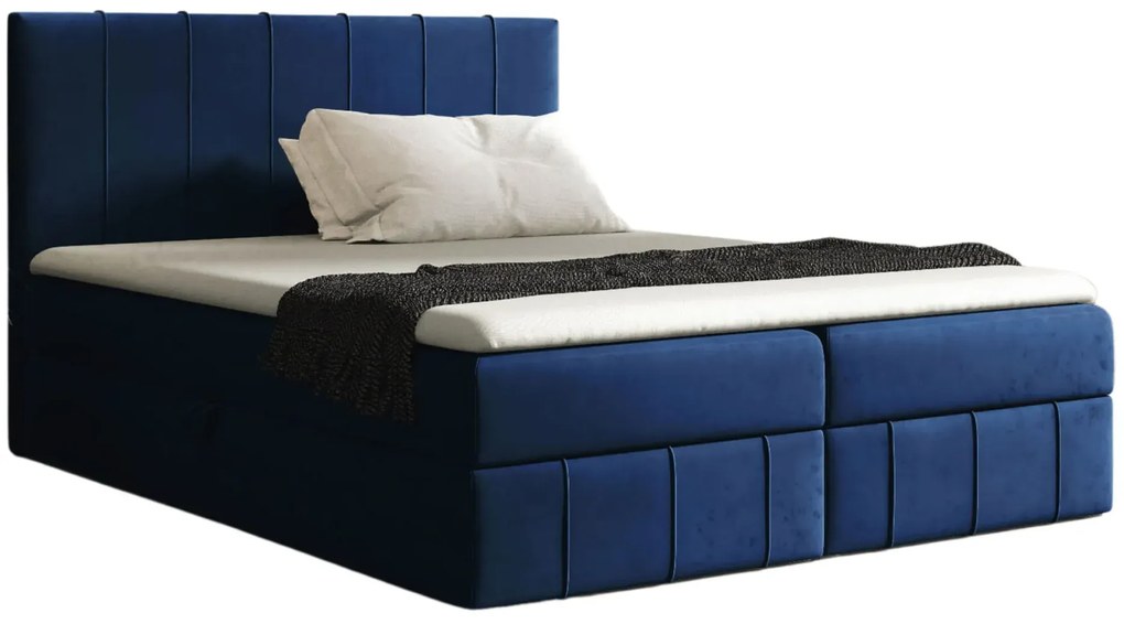 Granatowe łóżko kontynentalne z pojemnikiem 5 rozmiarów N0-R54