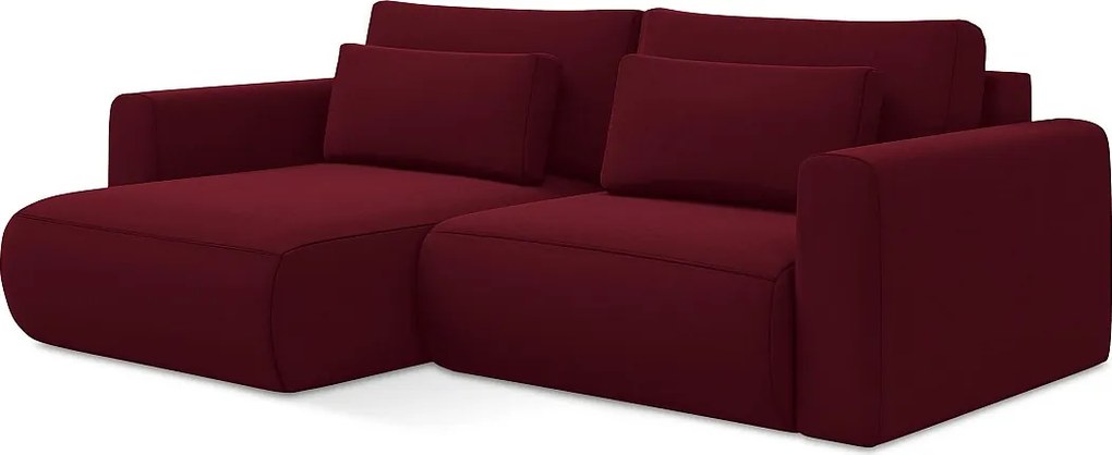 Narożnik lewostronny z funkcją spania - z tkaniny welwetowej - burgundowy - KAPUA