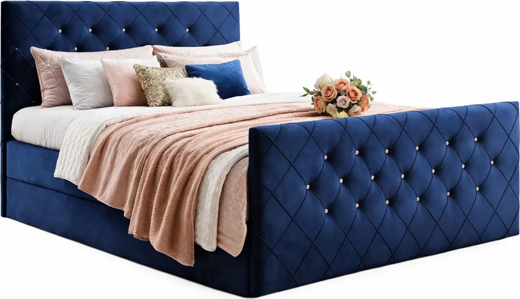 Granatowe łóżko kontynentalne z pojemnikiem 5 rozmiarów M0-Z55
