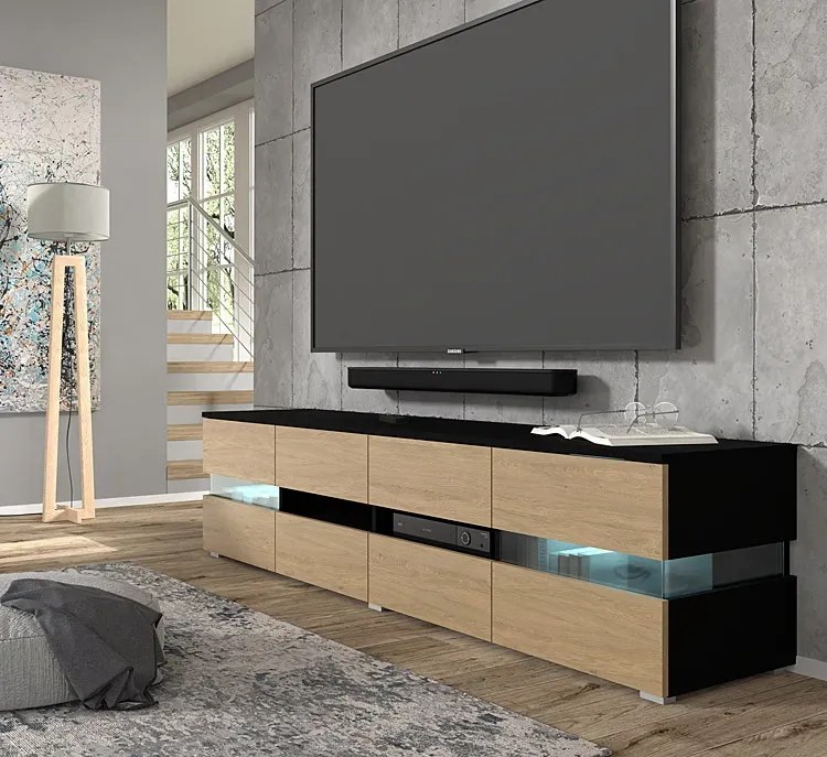 Stojąca szafka rtv czarny + dąb stone M5-H60