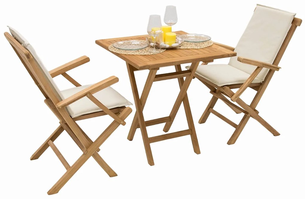 Zestaw ogrodowy z drewna tekowego IVORY BALKON II. 1 + 2 (poduszki GRATIS)