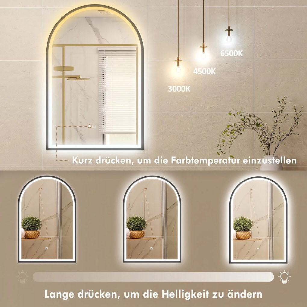 HOMCOM Lustro łazienkowe LED 60 x 90 cm z podświetleniem, przednie i tylne, funkcja pamięci, przycisk dotykowy, czarne | Aosom PL