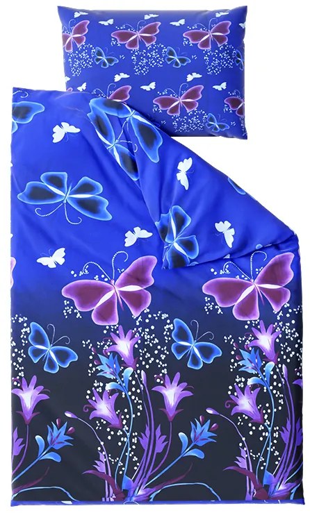 PrzytulneMieszkanie.pl PrzytulneMieszkanie.pl Pościel bawełniana VIOLET BUTTERFLY ciemnoniebieski, 100% bawełna Rozmiar pościeli: 2 szt 70 x 90 cm | 200 x 220 cm