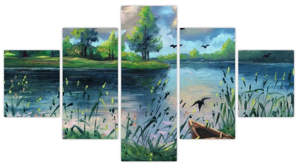 Obraz - Obraz olejny, Wczesny letni wieczór nad jeziorem (125x70 cm)
