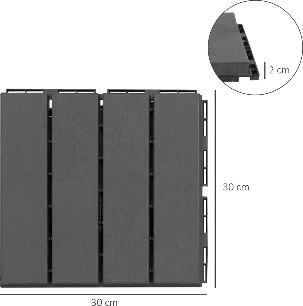 Outsunny Zestaw 9 Płytek Tarasowych i Balkonowych Czarne 30x30cm Plastik do Użytku Wewnętrznego i Zewnętrznego | Aosom PL