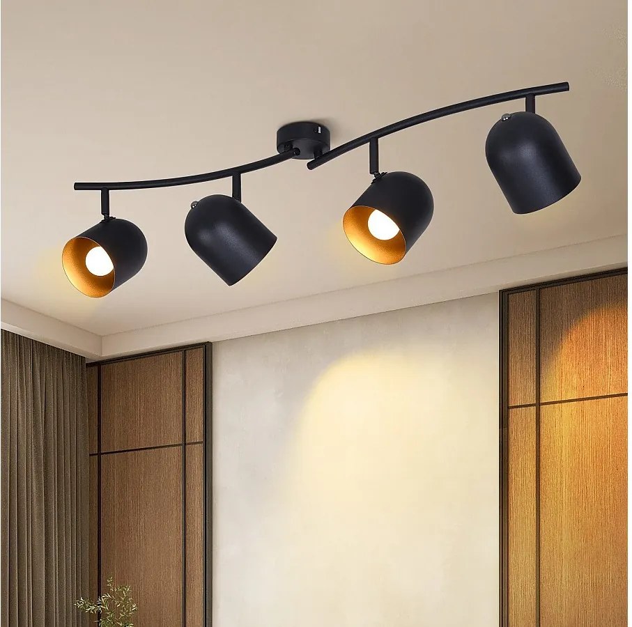 NETTLIFE Lampa sufitowa E14 czarne złoto punktowa lampa sufitowa industrialna vintage lampa korytarzowa regulowana bez żarówki regulacja 350°